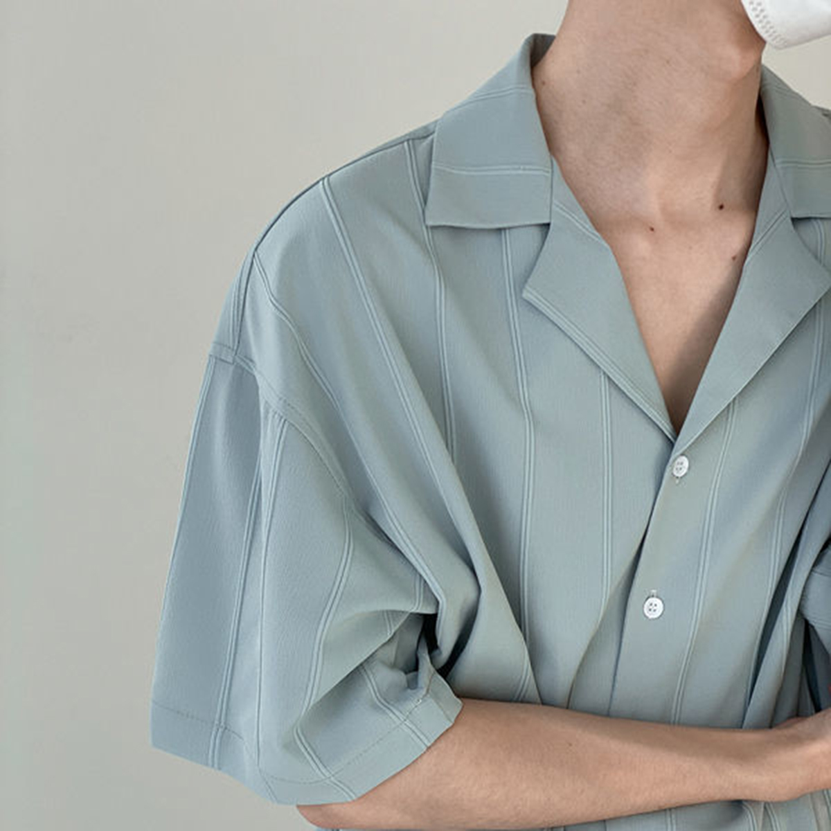 솔리드 컬러 줄무늬 디자인 티 스트리트 캐주얼 셔츠 신사 우아한 느슨한 Draped 티셔츠 여름 섬세한 탑 남성 여성